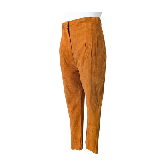 Alberta Ferretti Suede High Waisted Pleated Trousers Pants Burnt Umber Size 4 US - Picture 2 of 14